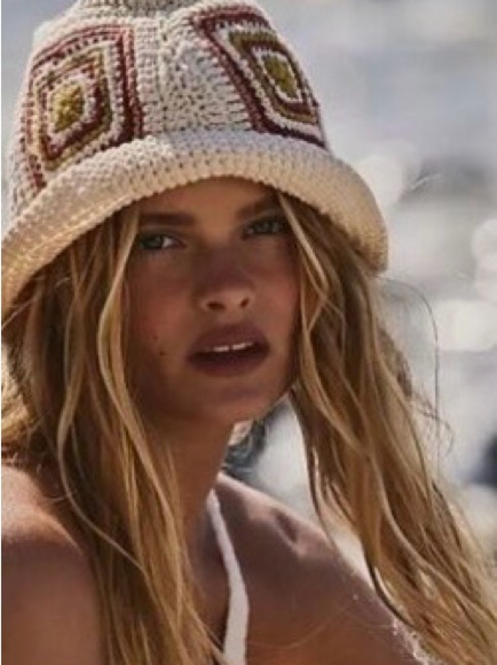 Free People Cream Crocheted Bucket Hat with Rust and Olive Accents OS NWT